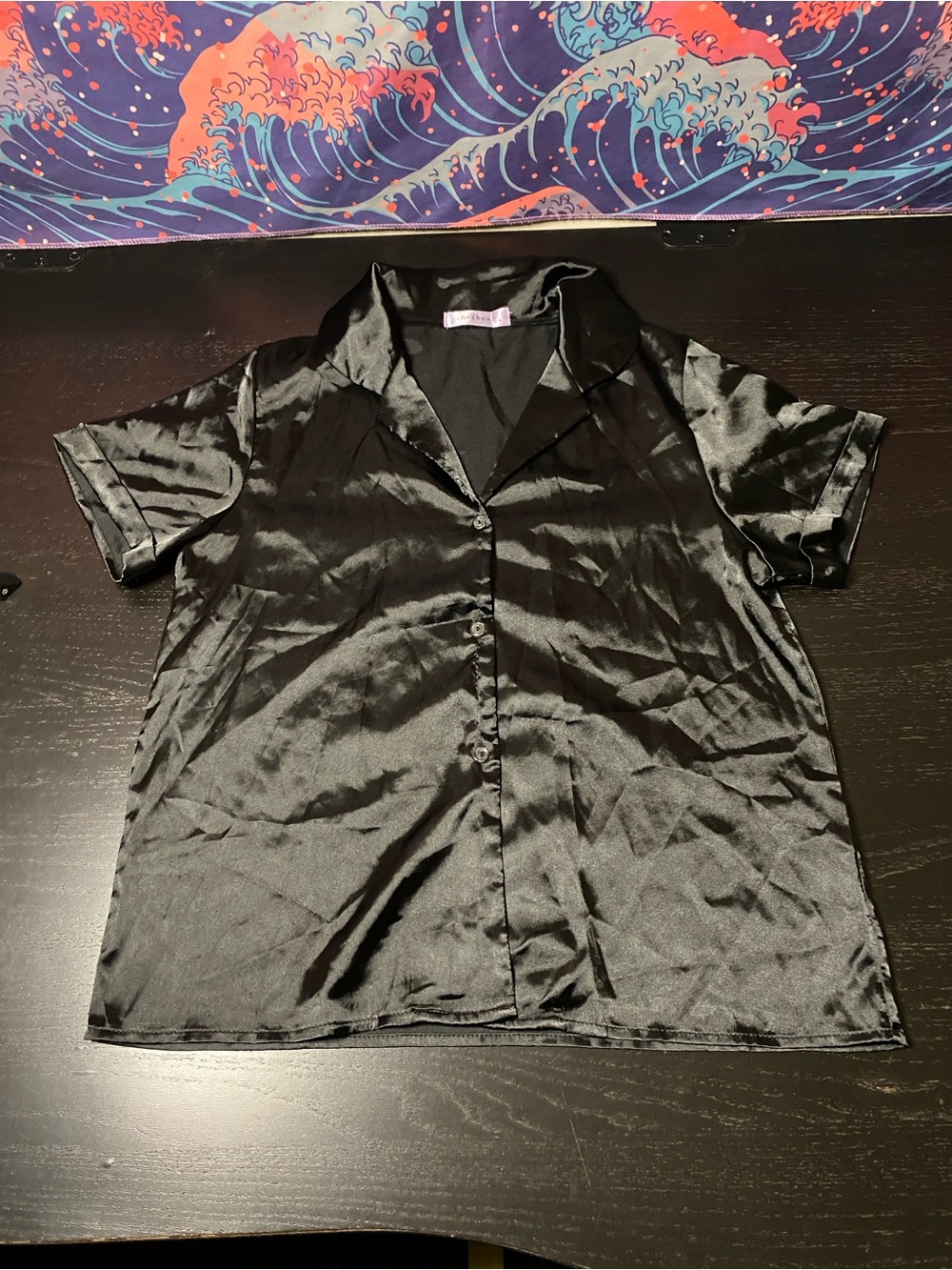 CheiBear Black Satin Blouse